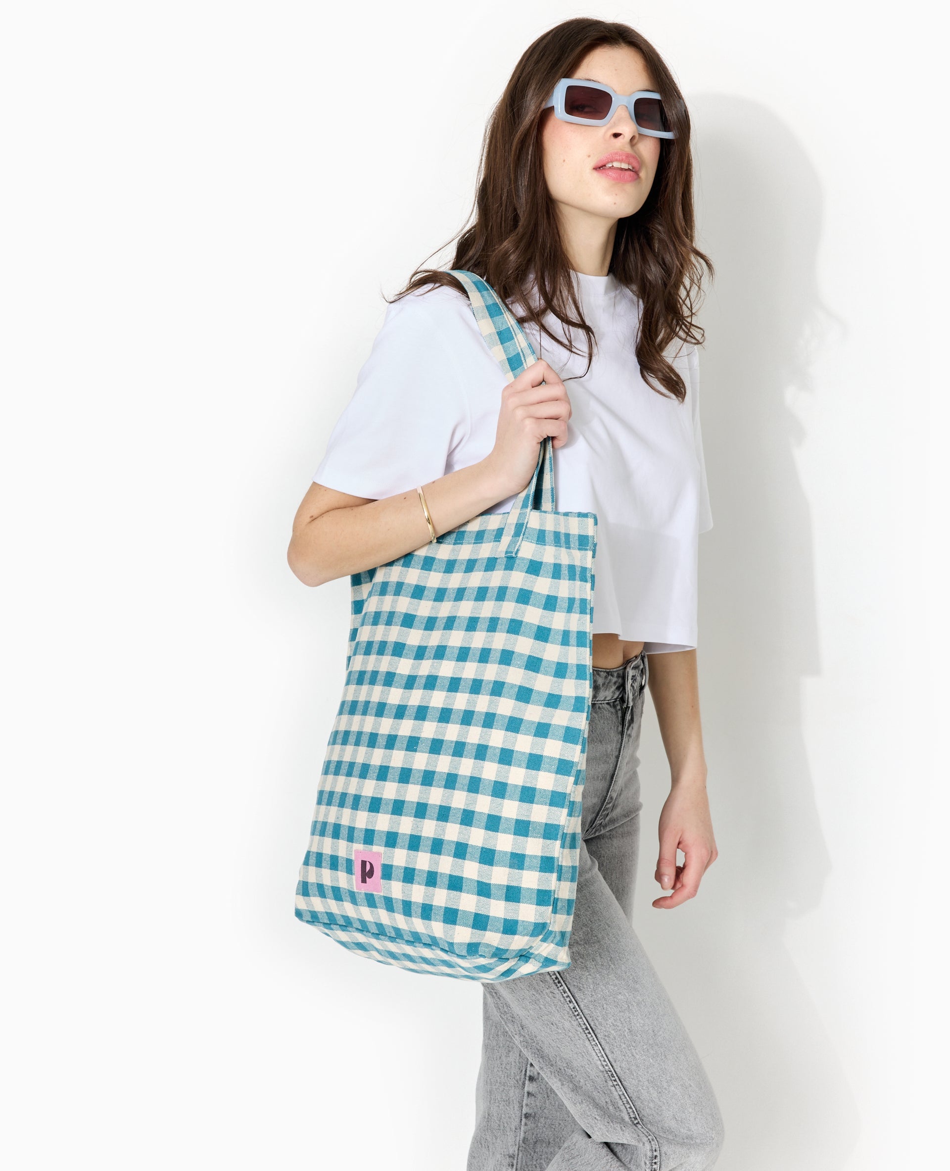 Grand totebag en tissu épais motif vichy