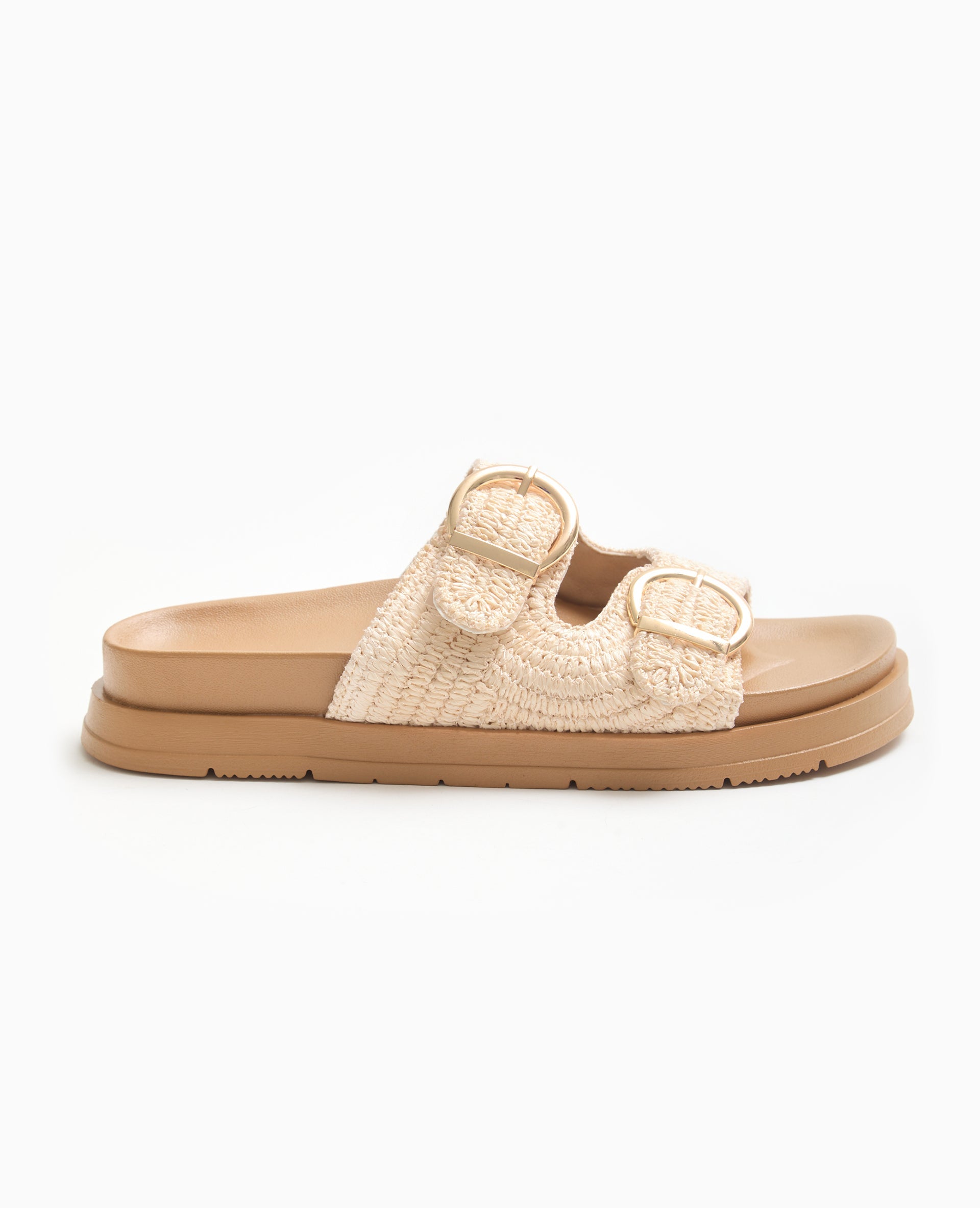 Mules plates en raphia 2 brides