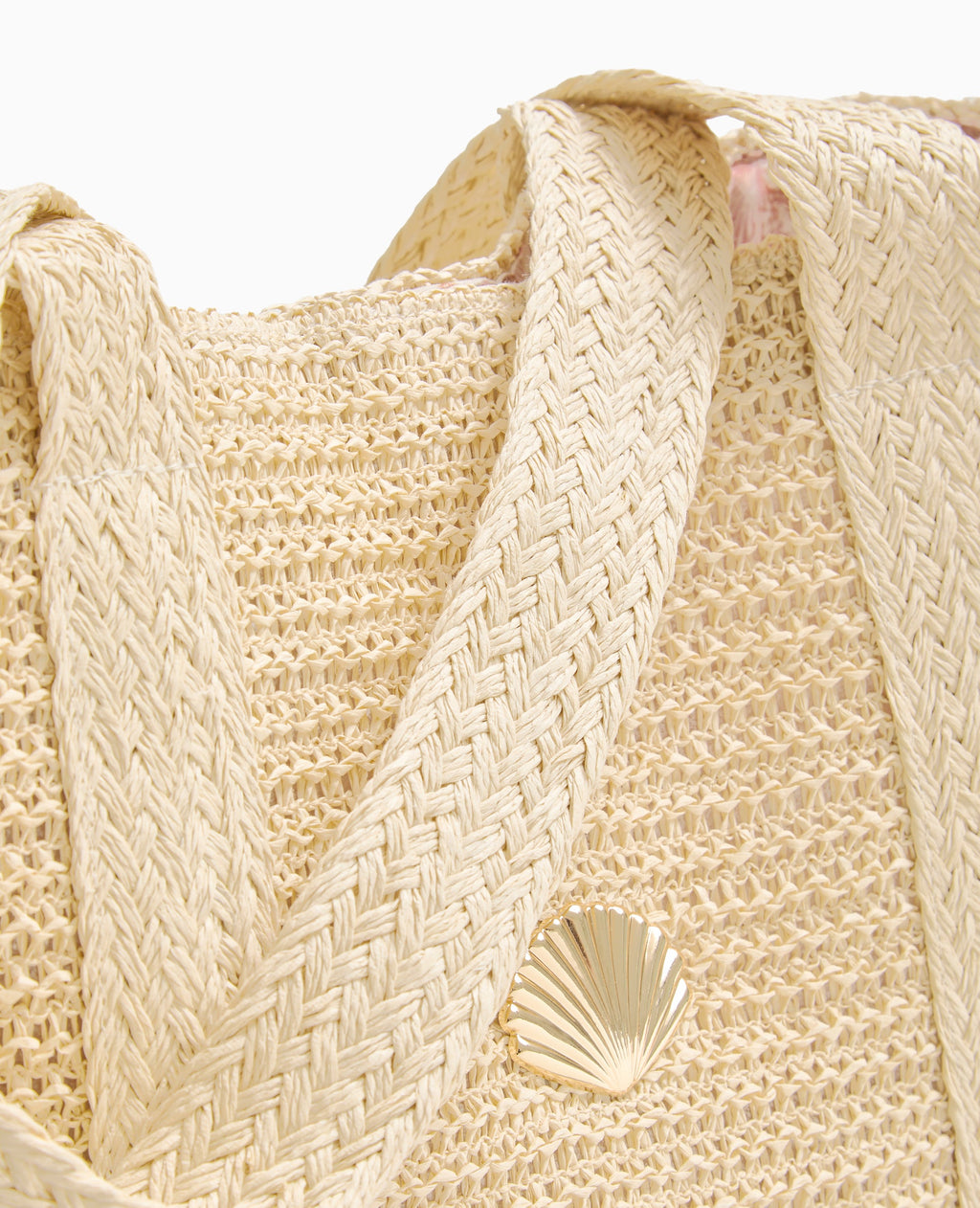 Grand sac cabas en raphia avec boucle coquillage
